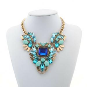 Blue Faux Crystal And Gemstones Statement Necklace