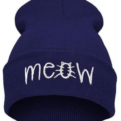 Meow Print Winter Accessories Cat Girl Hat