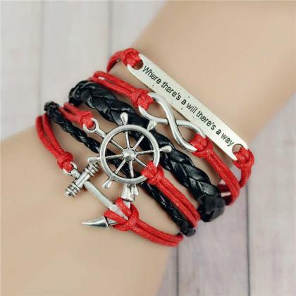 Red-black Rope Teen Sailor Pendant Girl Bracelet