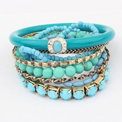Vintage Blue Charm Multi Layer Girl Bracelet