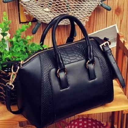 Fall Fashion Pu Leather Black Tote Woman Handbag