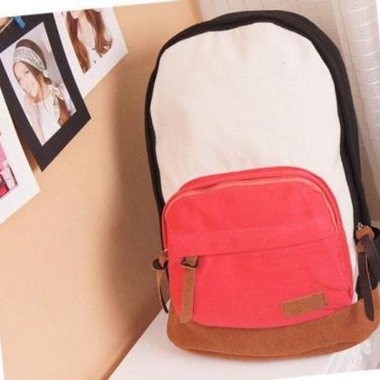 Colorful Casual Student Red Pocket Girl Backpack