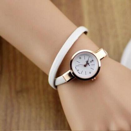 Wrap Evening Thin White Leather Band Woman Watch