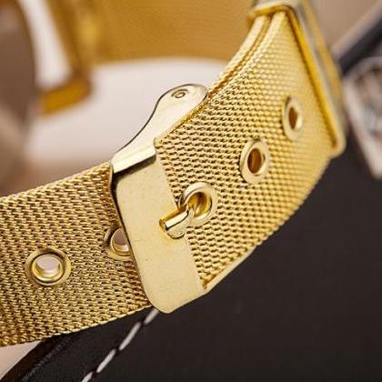 Luxury Steel Band Gold Colored Woman Watch