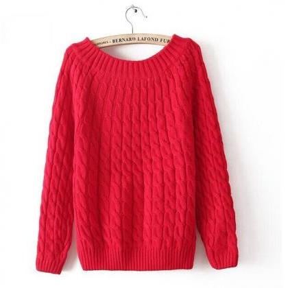 Winter Sweater Wool O-neck Fashion Red Pullover