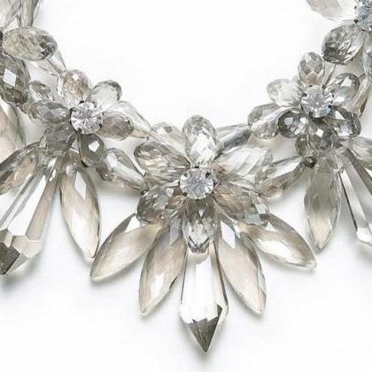 Faux Crystal Clear Flower Statement Bib Necklace