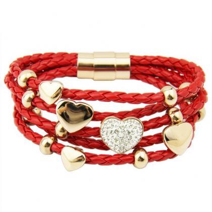 6 Layers Rope Heart Red Pendants Casual Teen Girl..