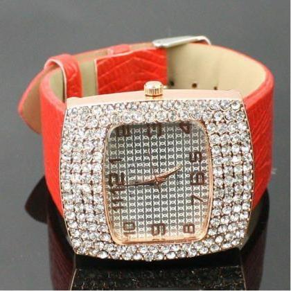 Luxury Lady Red Band Rectangle Woman Watch