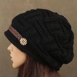 Winter Cute Black Cotton Girl Hat