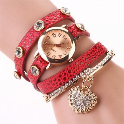 Dress Watch Wrap Red Leopard Watch Leather Band..