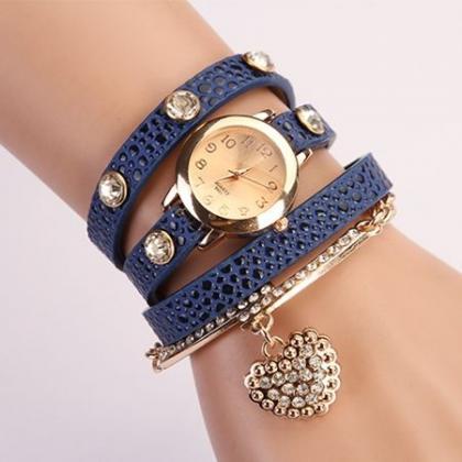 Dress Watch Wrap Dark Blue Leopard Watch Leather..