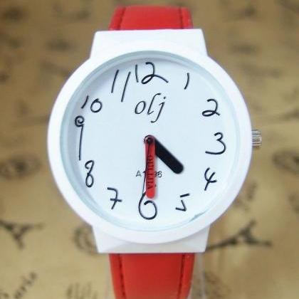 Trendy Teenage Red Leather Strap Girl Watch