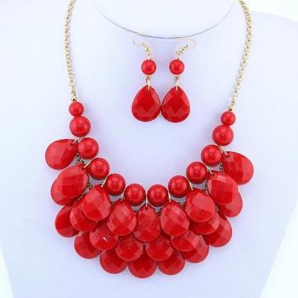 Statement Red Beads Choker Woman Necklace