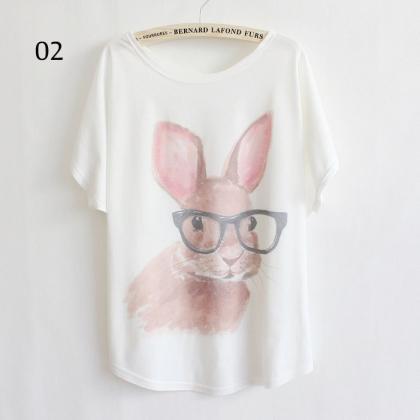 Bunny Picture Short Sleeves Beach Top Girl Tee