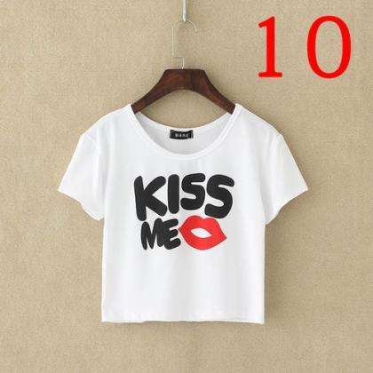 Kiss Me Lips Love Friends White Party Crop Top..