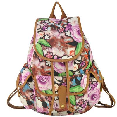 Flowers Design Canvas Girl Fashion School Backpack