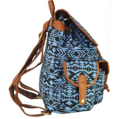 Unisex Canvas Blue Bag Student School Backpack