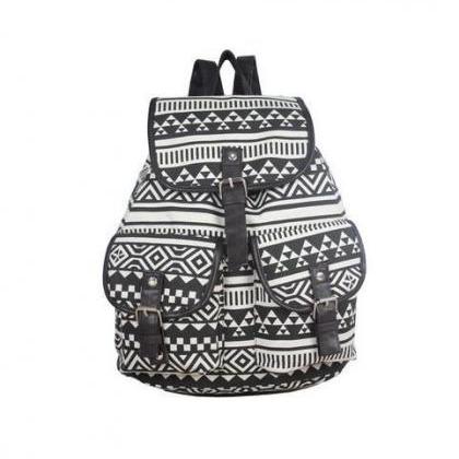 Black-white Canvas Camping Girl Backpack on Luulla