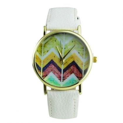 Colorful Chevron Print Leather Watch