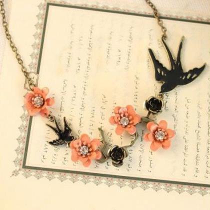 Cute Teen Bird Flowers Chain Girl Necklace