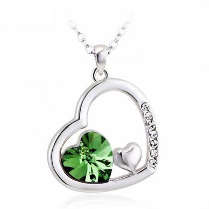 Heart Jewelry Swarovski Green Crystals Wedding..