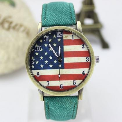 United States Flag Face Casual Green Band Teen..