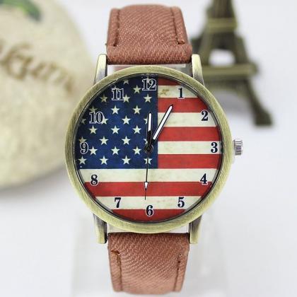 United States Flag Face Casual Brown Band Teen..