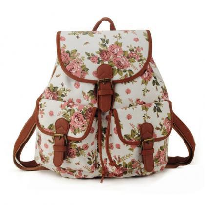 Cute School Fashion White Floral Girl Backpack