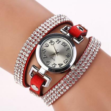 Rhinestones Dress Popular Girl Wrap Red Band Watch