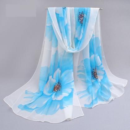 Flowers Blue Colorful Spring Autumn Woman Scarf