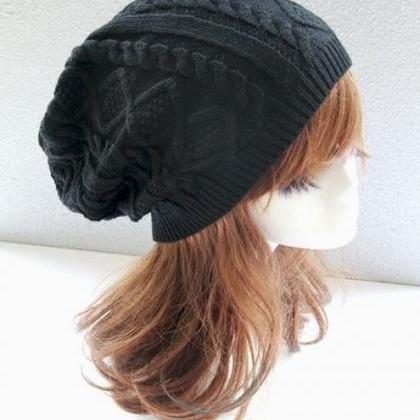 Girl Fashion Black Winter Warm Knitted Hat