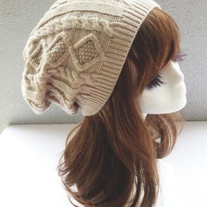 Girl Fashion Beige Winter Warm Knitted Hat