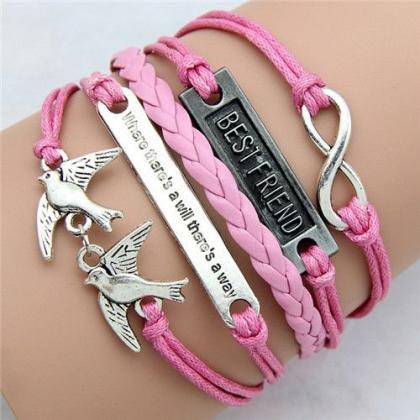 Pink Friends Pendant Wrap Unisex Charm Bracelet