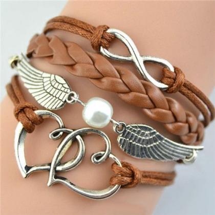 Brown Two Heart Wing Pendant Charm Wrap Unisex..