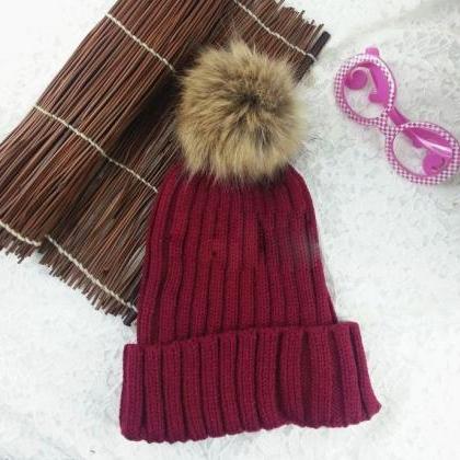 Winter Warm Snow Fun Knitted Cotton Wine Red Woman..