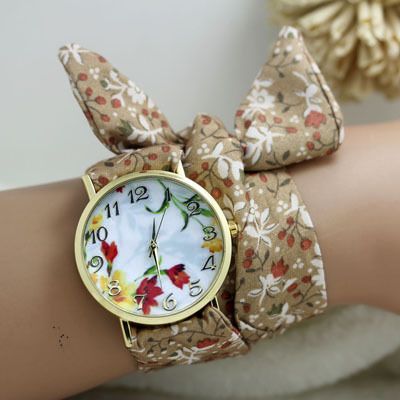 Trendy Fabric Strap Floral Teen Watch