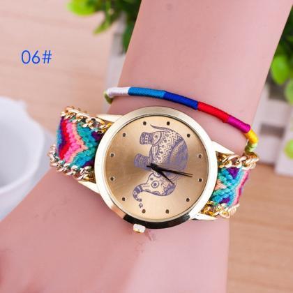 Colorful Cloth And Chain Strap Friendship Watch