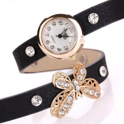 Rhinestones Butterfly Fashion Wristwatch Wrap..