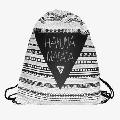 Hakuna Matata Tribal Print Drawstring Backpack
