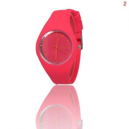 Sport Teenage Red Silicone Rubber Strap Girl Watch