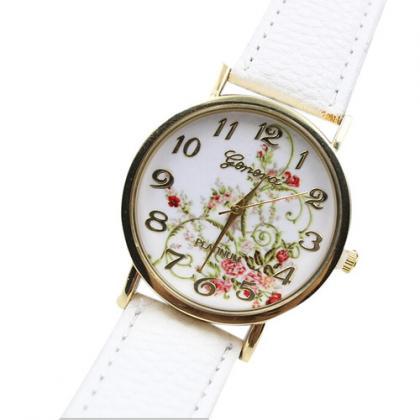 Wristwatches Flowers Face Quartz Women Dress Pu..