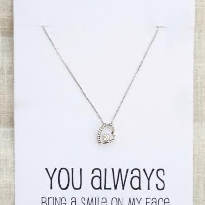 Silver Toned Heart Crystal Pendant You Always..