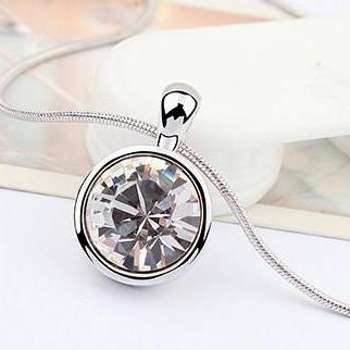 Silver Toned Circle Crystal Pendant Infinity..