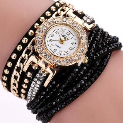 Wrap Pu Leather Bracelet Luxury Dress Woman Black..