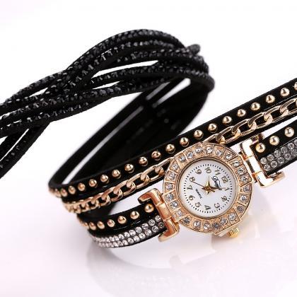 Wrap Pu Leather Bracelet Luxury Dress Woman Black..