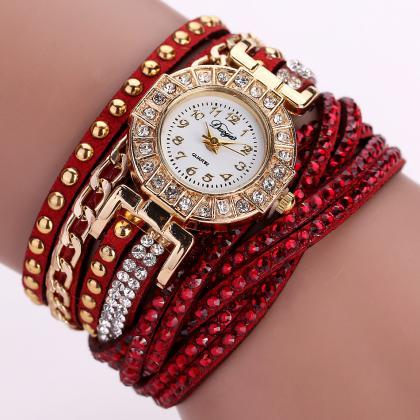 Wrap Pu Leather Bracelet Luxury Dress Woman Red..