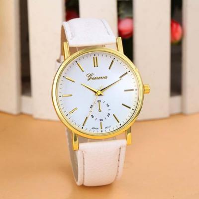Cute casual one color Pu leather white band girl watch