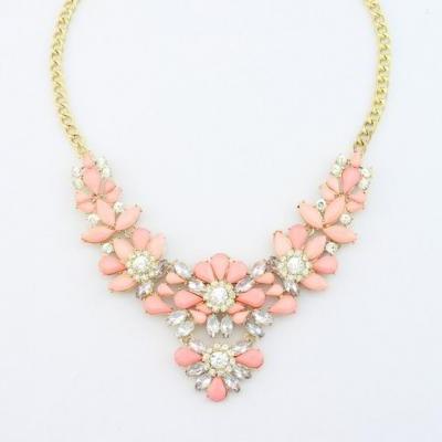 Dress rhinestones pink prom night special woman necklace