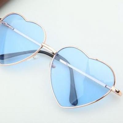 Heart-shaped blue Valentine gift reflective lenses girl sunglasses