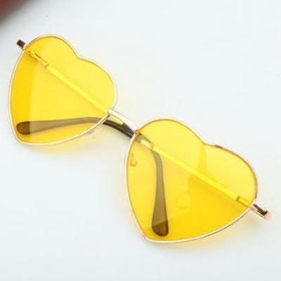 Heart-shaped yellow Valentine gift reflective lenses girl sunglasses